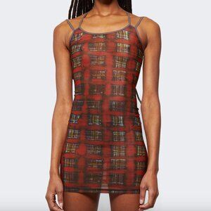 KNWLS Multi Strap Sport Dress with Logo Acid Plaid Ginger Red, Size M